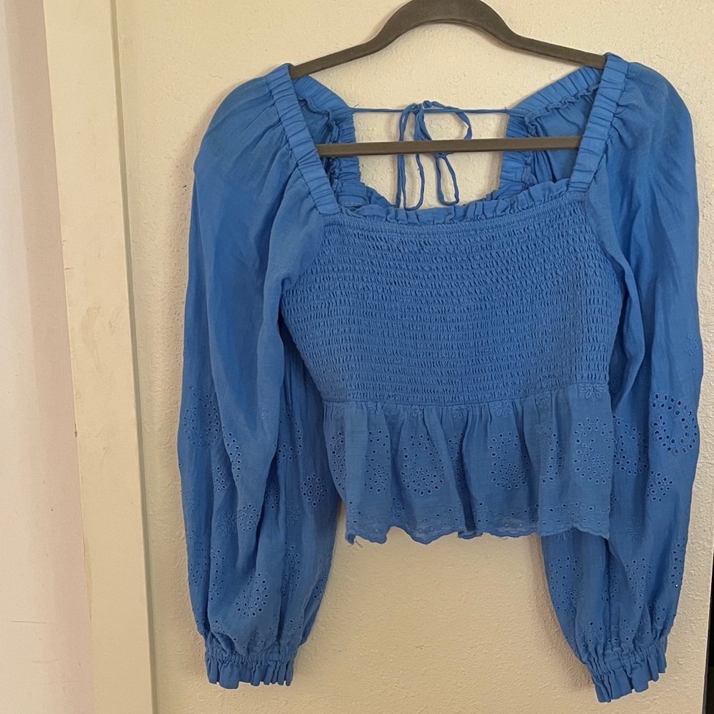 American Eagle Outfitters Blue Smocked Blouse